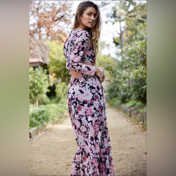 BARDOT‎ Mauve and black floral cutout maxi dress size 6. - Picture 3 of 16